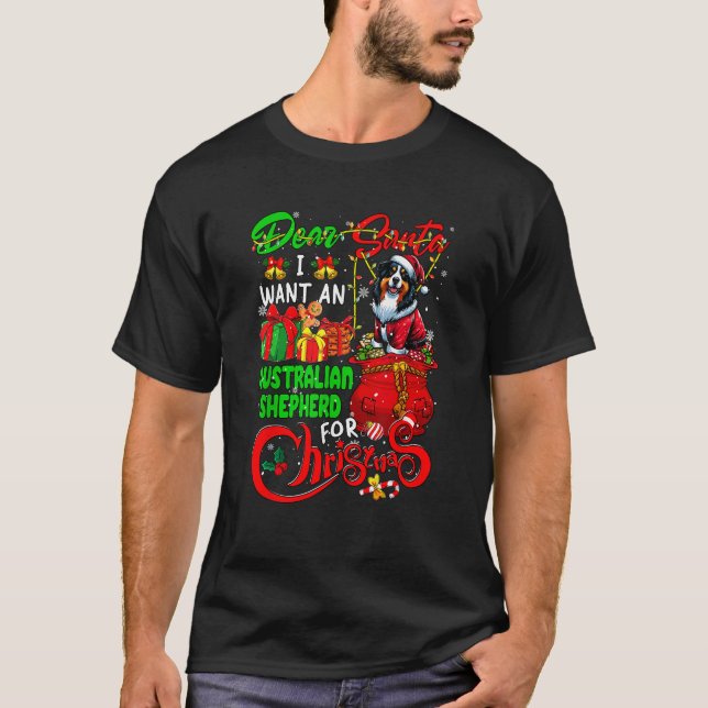 I Want An Australian Shepherd For Christmas Santa  T-Shirt (Vorderseite)