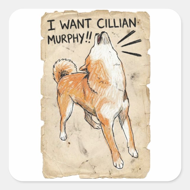I Want Cillian Murphy – Fangirl Shiba Inu Quadratischer Aufkleber (Vorderseite)