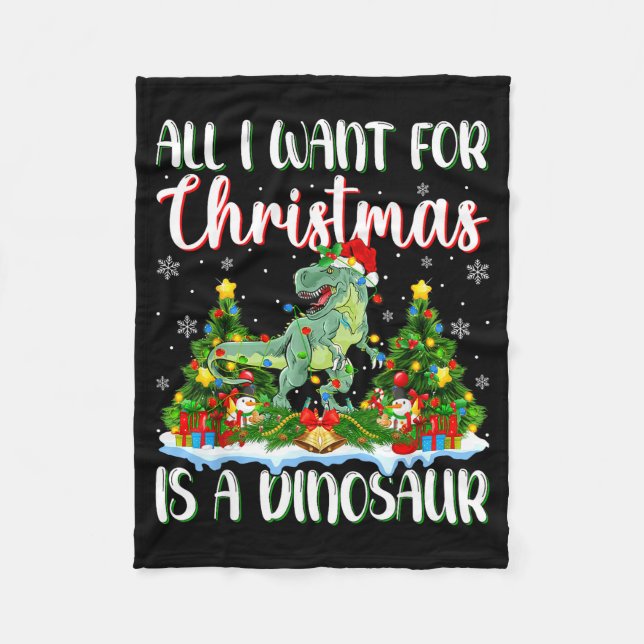 I Want For Christmas Is A Dinosaur Xmas Tree Light Fleecedecke (Vorderseite)