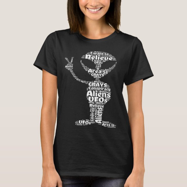I Want To Believe  Alien Peace Sign Wordcloud Area T-Shirt (Vorderseite)