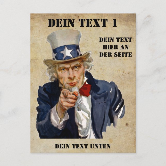 I Want You, Uncle Sam Postkarte (Vorderseite)