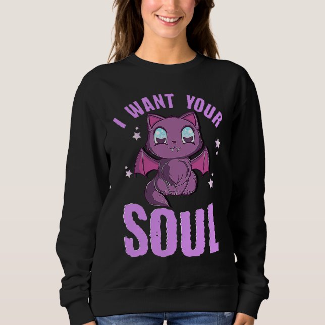 I Want Your Soul Funny Halloween Cute Black Cat Ba Sweatshirt (Vorderseite)