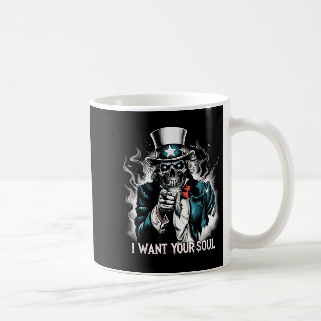 I Want Your Soul – Skeleton Sam Creepy Halloween H Kaffeetasse (Rechts)