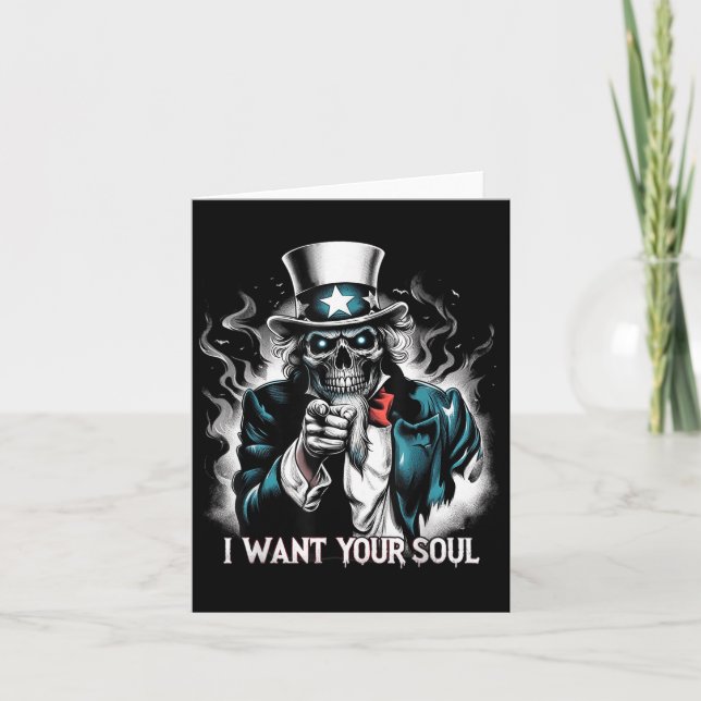 I Want Your Soul – Skeleton Sam Creepy Halloween H Karte (Vorderseite)