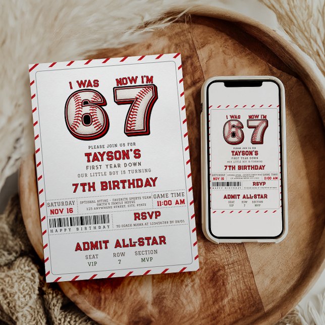 I Was 6, Now I’m 7 – Baseball 7th Birthday Einladung (I Was 6, Now I’m 7 – Baseball 7th Birthday Invitation)