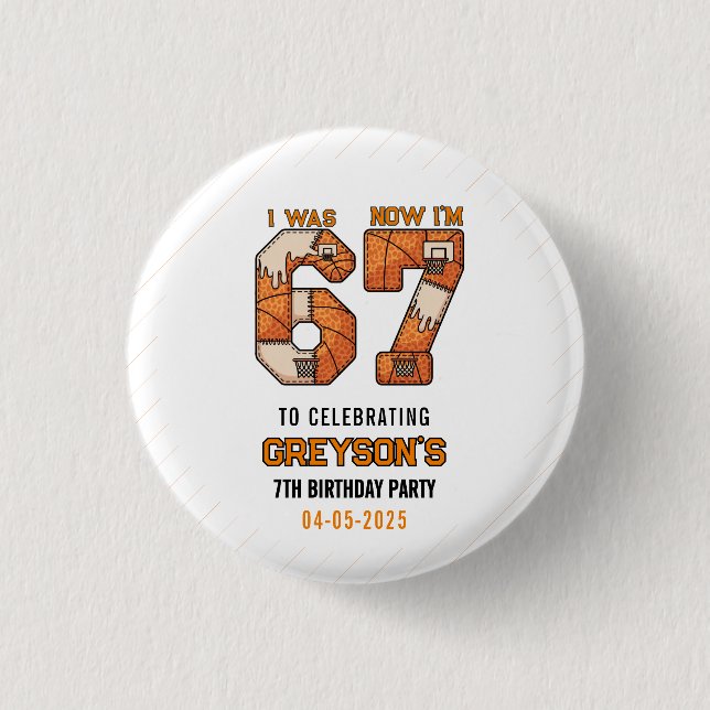 I Was 6 Now I’m 7 Basketball – 7th Birthday Party Button (Vorderseite)