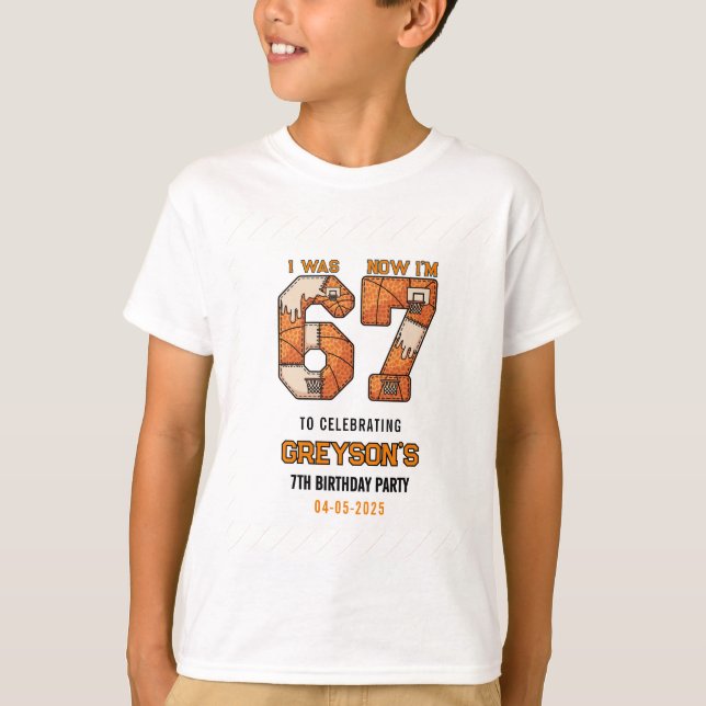 I Was 6 Now I’m 7 Basketball – 7th Birthday Party T-Shirt (Vorderseite)
