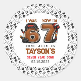 I Was 6, Now I’m 7 – Hockey 7th Birthday Party Runder Aufkleber