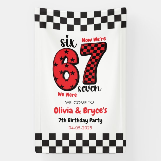 I Was 6, Now I’m 7 – Twin 7th Birthday for Kids Banner (Vertikal)