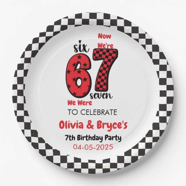 I Was 6, Now I’m 7 – Twin 7th Birthday for Kids Pappteller (Vorderseite)