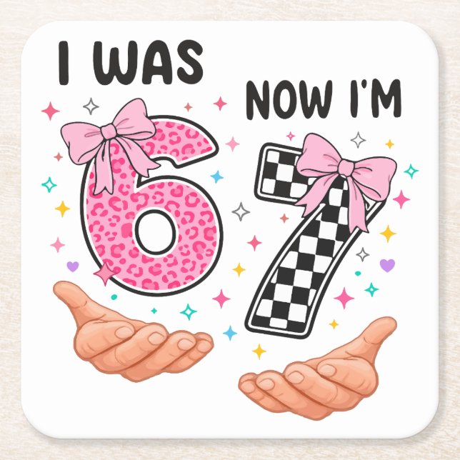 I was 6 now I'm 7 cute birthday numbers Rechteckiger Pappuntersetzer (Vorderseite)