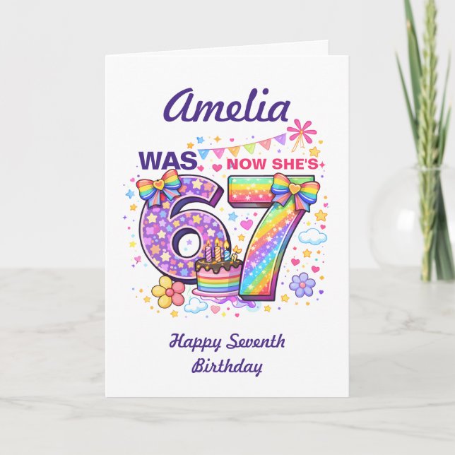 I Was 6 Now I'm 7 Girls 7th Birthday  Karte (Vorderseite)