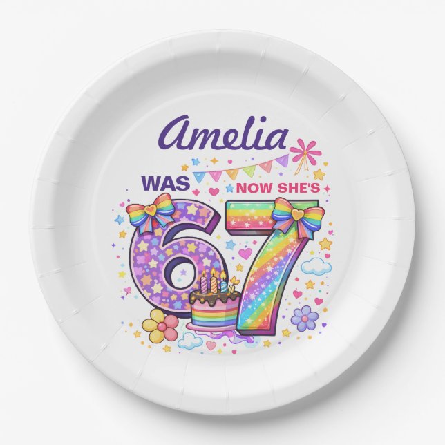 I Was 6 Now I'm 7 Girls 7th Birthday  Pappteller (Vorderseite)