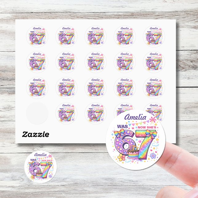 I Was 6 Now I'm 7 Girls 7th Birthday  Runder Aufkleber (Girls 7th birthday 6 7 stickers)