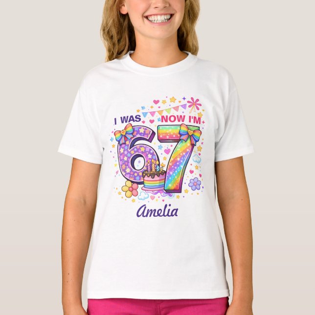 I Was 6 Now I'm 7 Girls Birthday T-Shirt (Vorderseite)