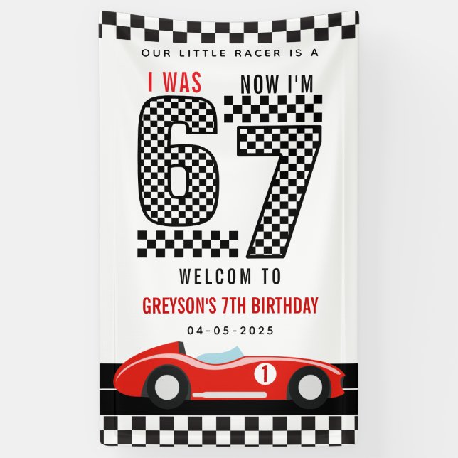 I Was 6 Now I'm 7 Race Car Boy 7th Birthday Party Banner (Vertikal)