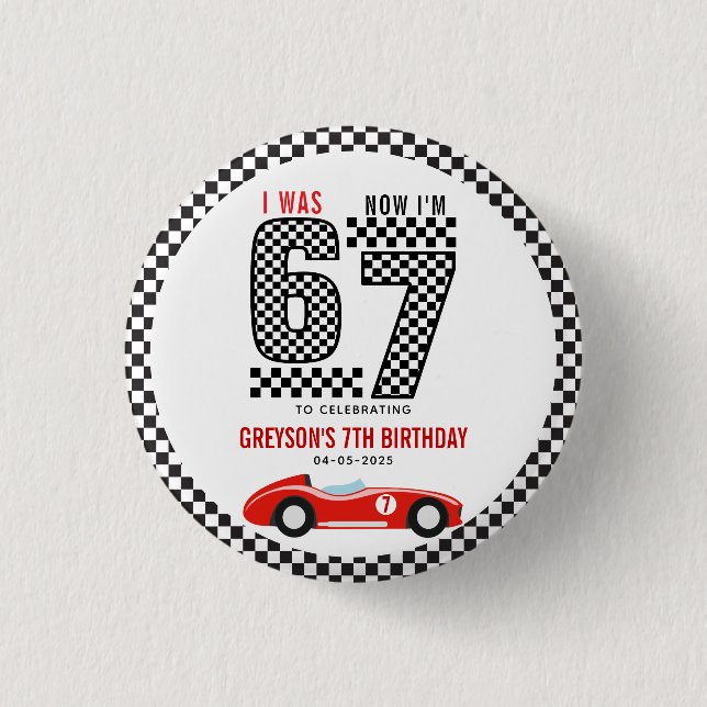 I Was 6 Now I'm 7 Race Car Boy Birthday Party Button (Vorderseite)
