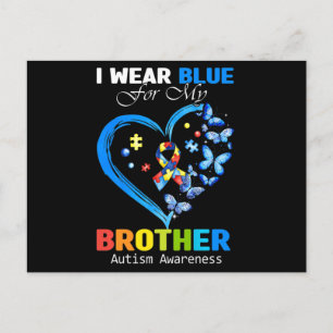 I Wear Blue For My Brother Autism Awareness Heart  Postkarte