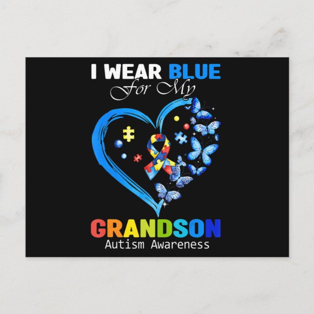 I Wear Blue For My Grandson Autism Awareness Heart Postkarte (Vorderseite)