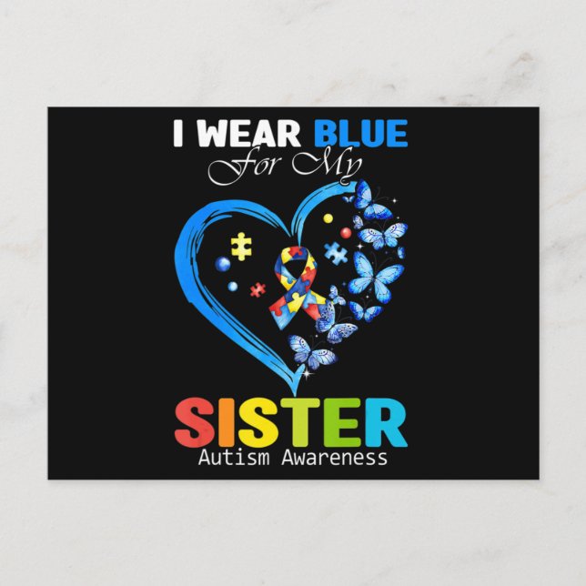 I Wear Blue For My Sister Autism Awareness Heart R Postkarte (Vorderseite)