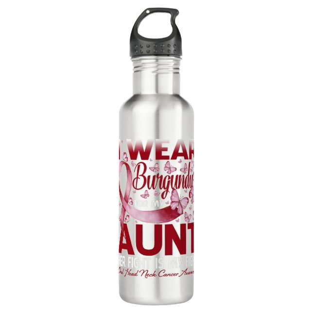I Wear Burgundy For My Aunt Oral Head Neck Cancer Edelstahlflasche (Vorderseite)