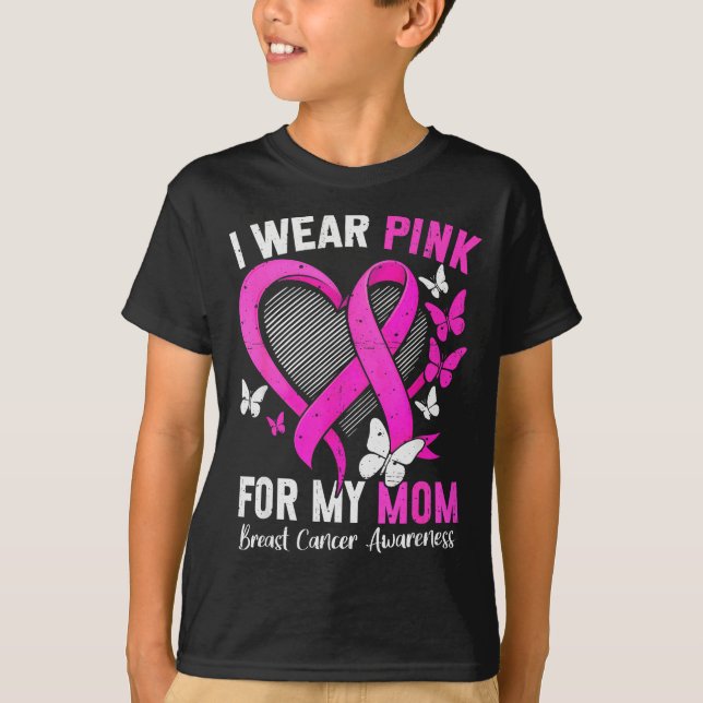 I Wear Nk For Mom Breast Cancer Awareness Butterfl T-Shirt (Vorderseite)