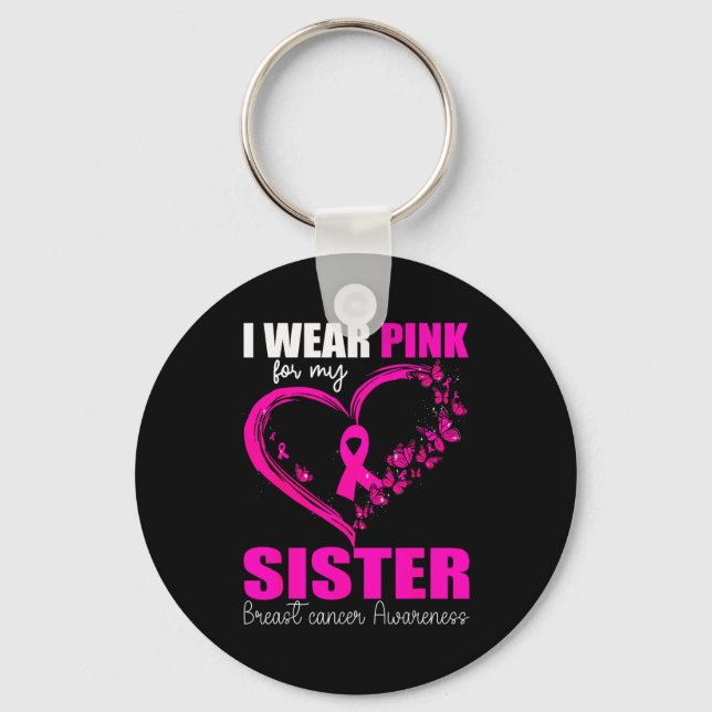 I Wear Nk For My Sister Breast Cancer Heart Ribbon Schlüsselanhänger (Vorderseite)