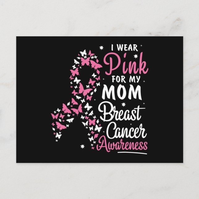 I Wear Pink for My Mom Breast Cancer Awareness Bel Postkarte (Vorderseite)