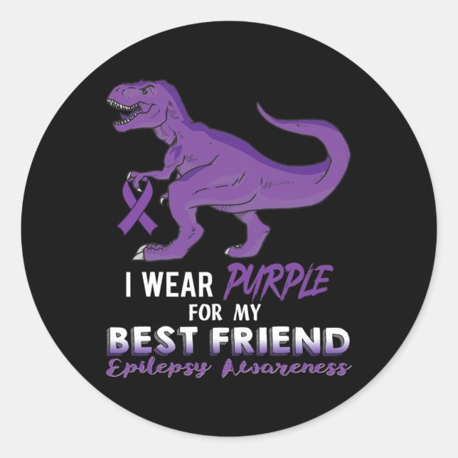 I Wear Purple For Best Friend Dinosaur Epilepsy Aw Runder Aufkleber (Vorderseite)