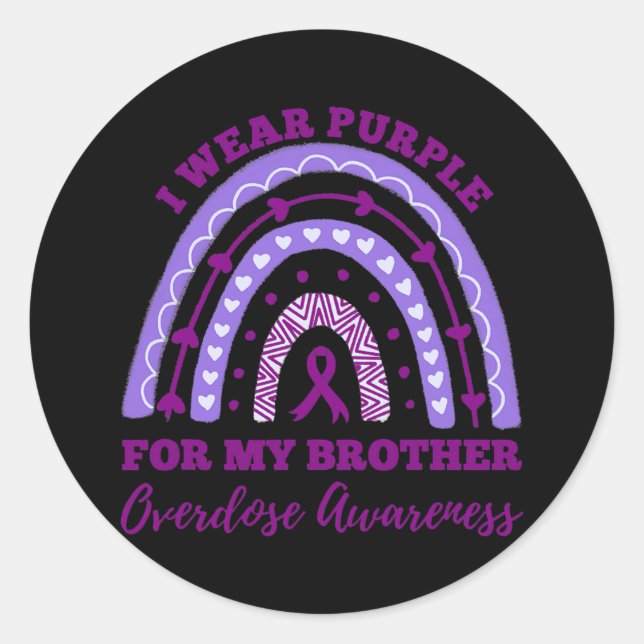 I Wear Purple For My Brother Overdose Awareness Runder Aufkleber (Vorderseite)