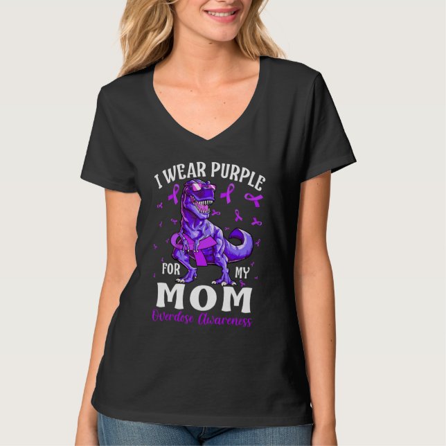 I Wear Purple For My Mom Overdose Awareness Dinosa T-Shirt (Vorderseite)