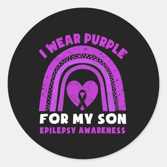 I Wear Purple For My Son Epilepsy Awareness Rainbo Runder Aufkleber (Vorderseite)