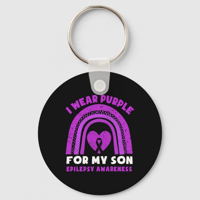 I Wear Purple For My Son Epilepsy Awareness Rainbo Schlüsselanhänger (Vorderseite)