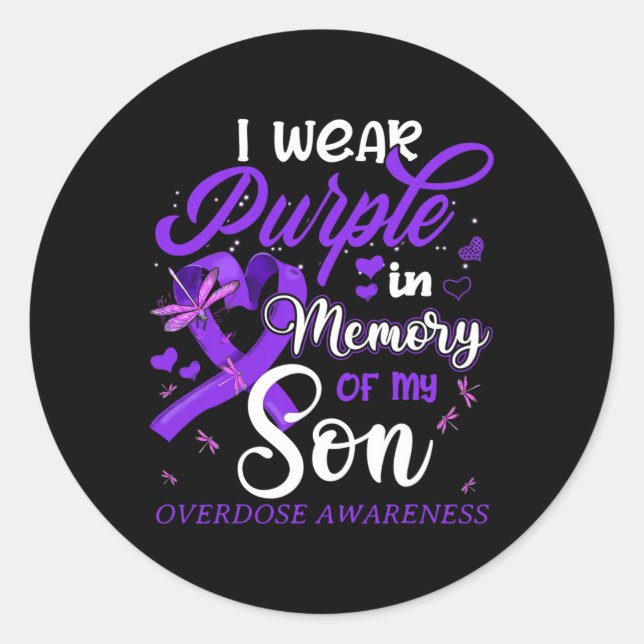 I Wear Purple In Memory For My Son Overdose Awaren Runder Aufkleber (Vorderseite)