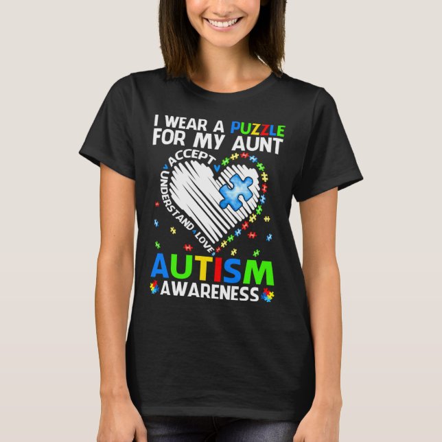 I Wear Puzzle For My Aunt Autism Awareness T-Shirt (Vorderseite)