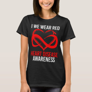 I Wear Red For Heart Disease Awareness Red Ribbon  T-Shirt