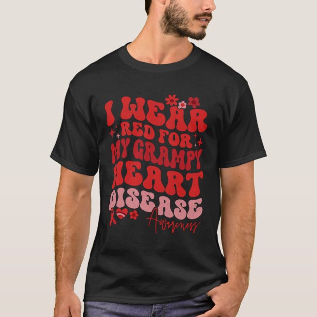 I Wear Red For My Grampy Heart Disease Saying T-Shirt (Vorderseite)