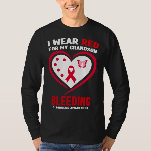 I Wear Red for My Grandson Bleeding Disorders Awar T-Shirt (Vorderseite)