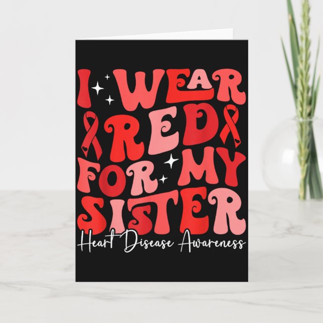 I Wear Red For My Sister Retro Chd Awareness Heart Karte (Vorderseite)
