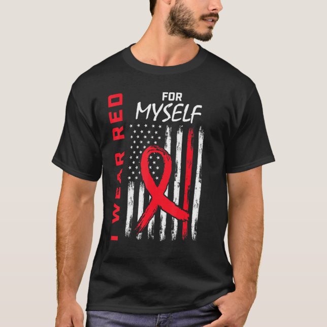 I Wear Red For Myself Heart Disease Awareness Flag T-Shirt (Vorderseite)