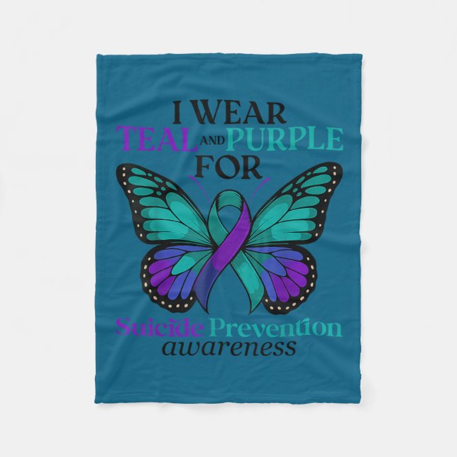 I Wear Teal &amp; Purple Butterfly Suicide Prevent Fleecedecke (Vorderseite)