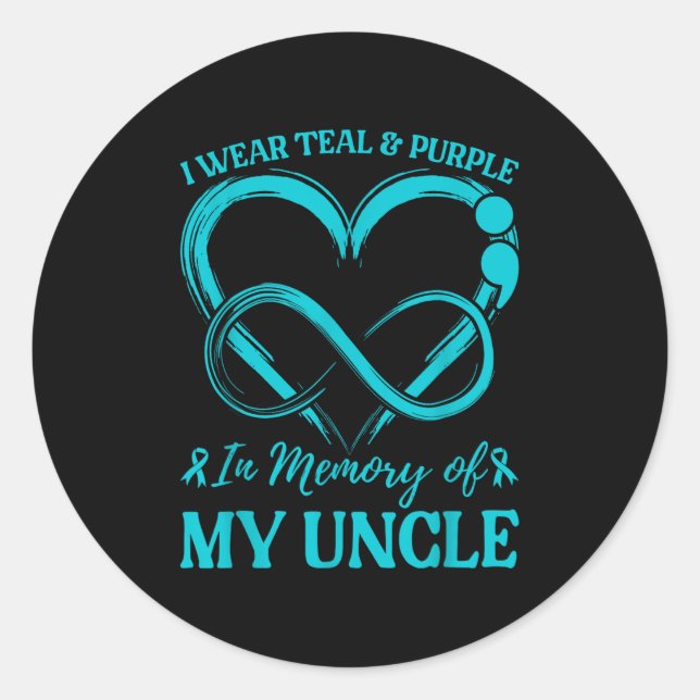 I Wear Teal &amp; Purple In Memory Of My Uncle  Runder Aufkleber (Vorderseite)