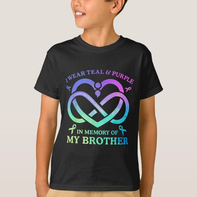 I Wear Teal &amp; Purple Memory Of My Brother Suic T-Shirt (Vorderseite)