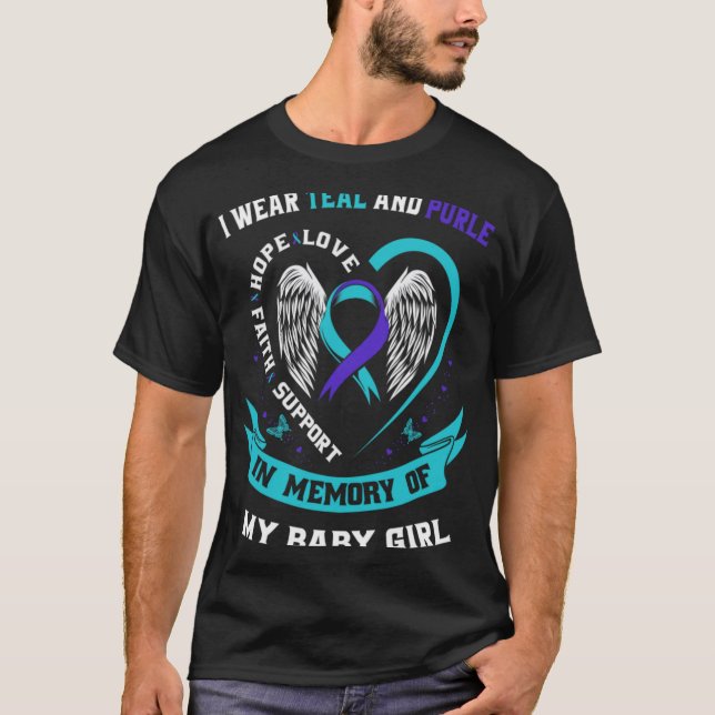 I Wear Teal And Purple By Suicide Awareness Ribbon T-Shirt (Vorderseite)