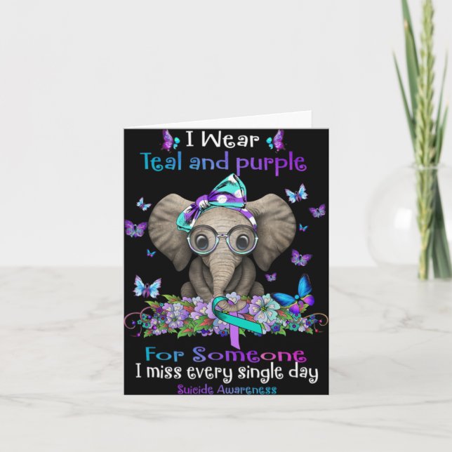 I Wear Teal And Purple Suicide Awareness Elephant  Karte (Vorderseite)