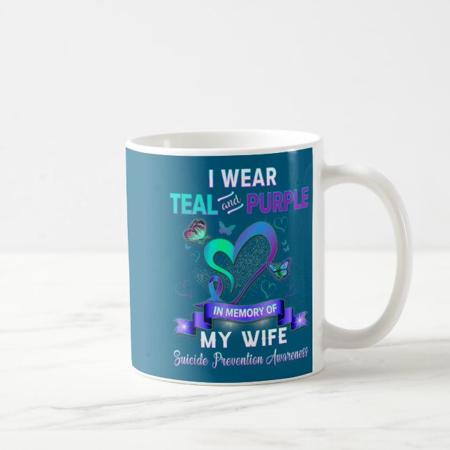 I Wear Teal Purple In Memory Of My Wife Suicide Pr Kaffeetasse (Rechts)