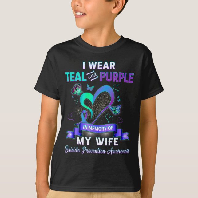 I Wear Teal Purple In Memory Of My Wife Suicide Pr T-Shirt (Vorderseite)