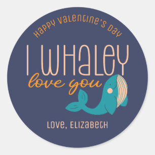 I Whaley Liebe You Funny Whale Niedlich Valentinst Runder Aufkleber