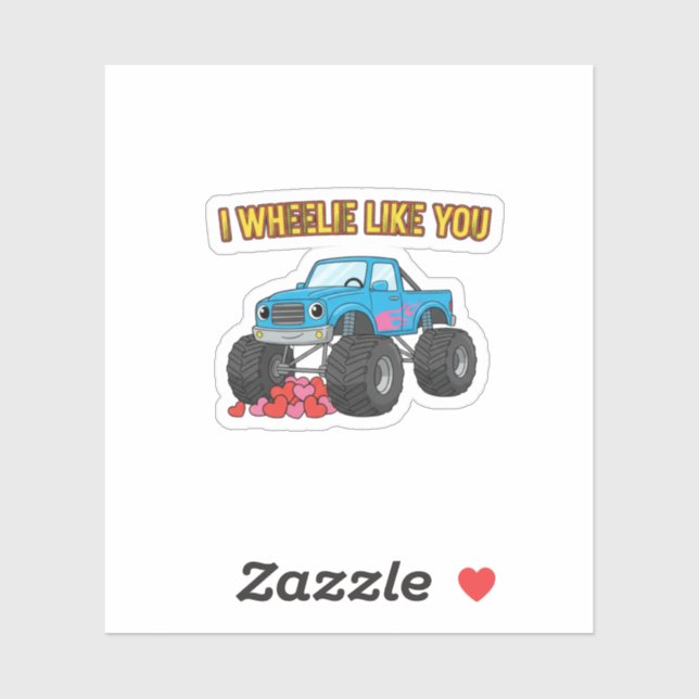 I Wheelie Like You Cute Monster Truck Valentine Aufkleber (Blatt)