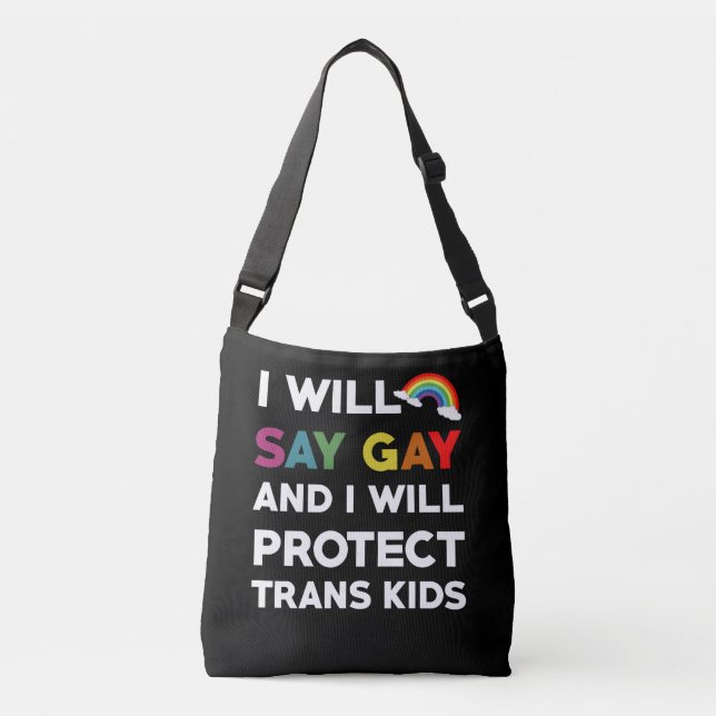 I Will Say Gay And I Will Protect Trans Kids Lgbtq Tragetaschen Mit Langen Trägern (Vorderseite)